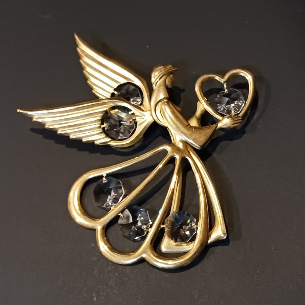 Vintage Mascot INT'L 24k Gold Plated Angel w/Austrian Crystals Christmas Ornamen